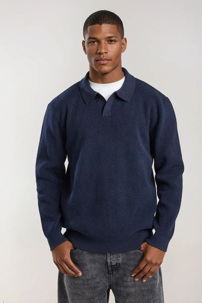 Cotton polo sweater with structure blue