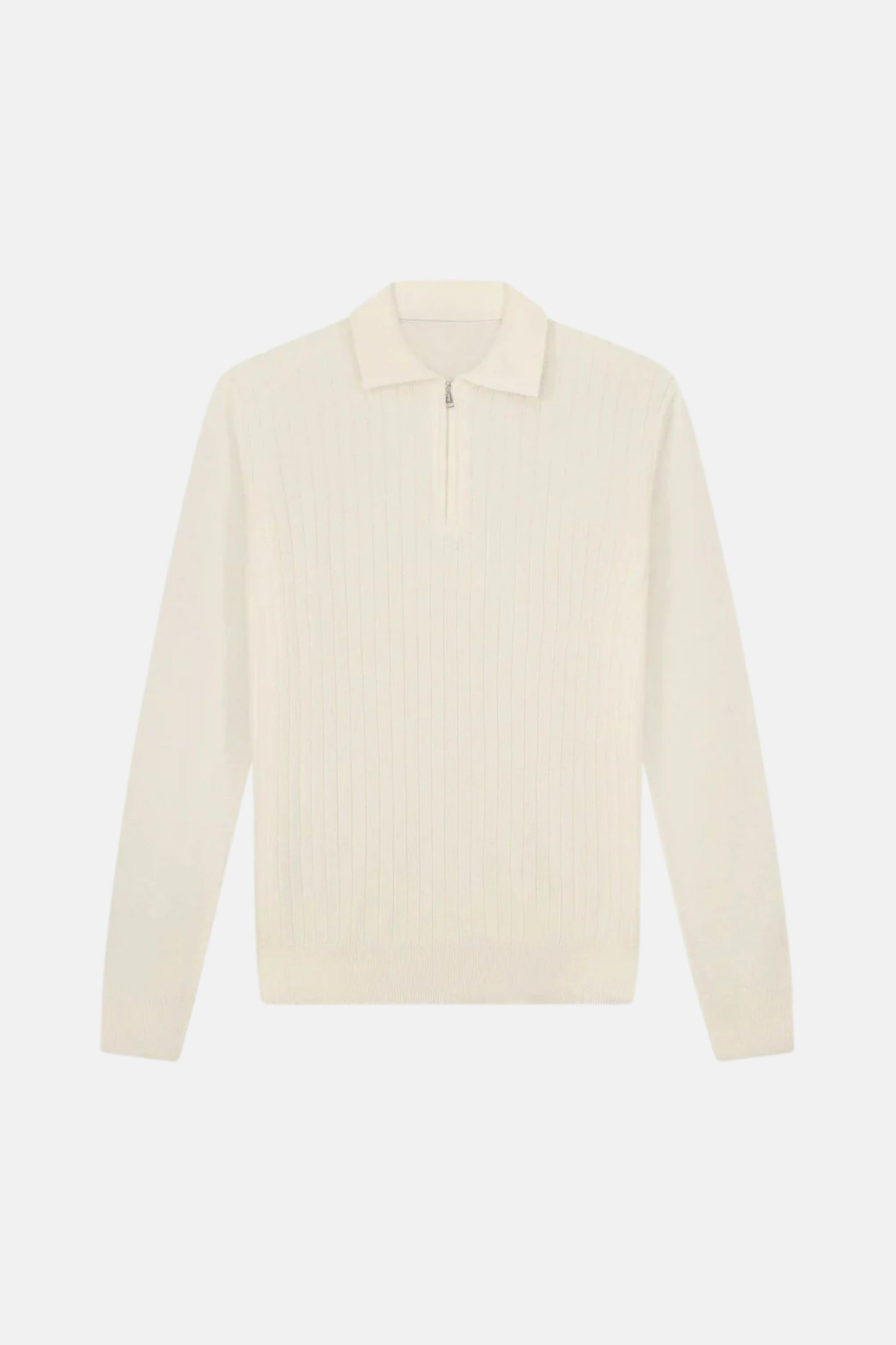 cashwool polo long half zip white