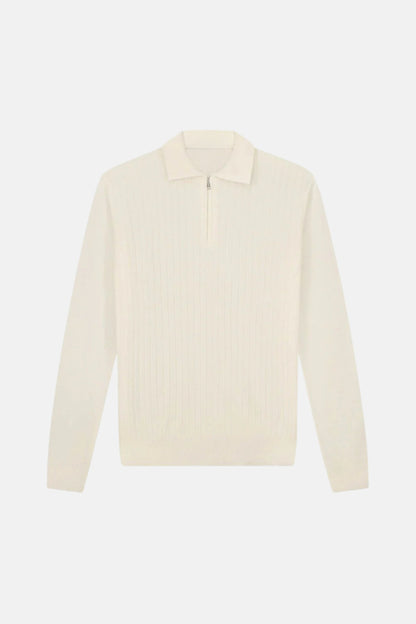 cashwool polo long half zip white