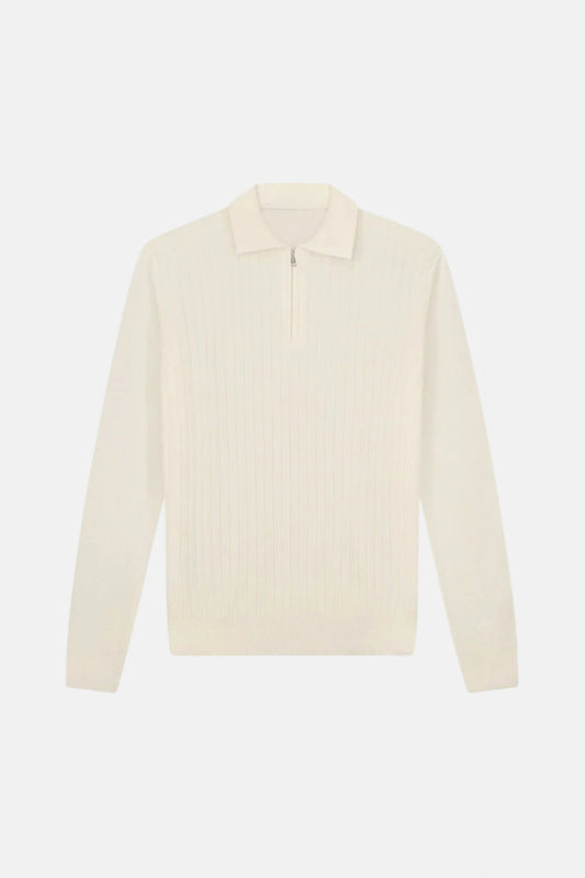 cashwool polo long half zip white