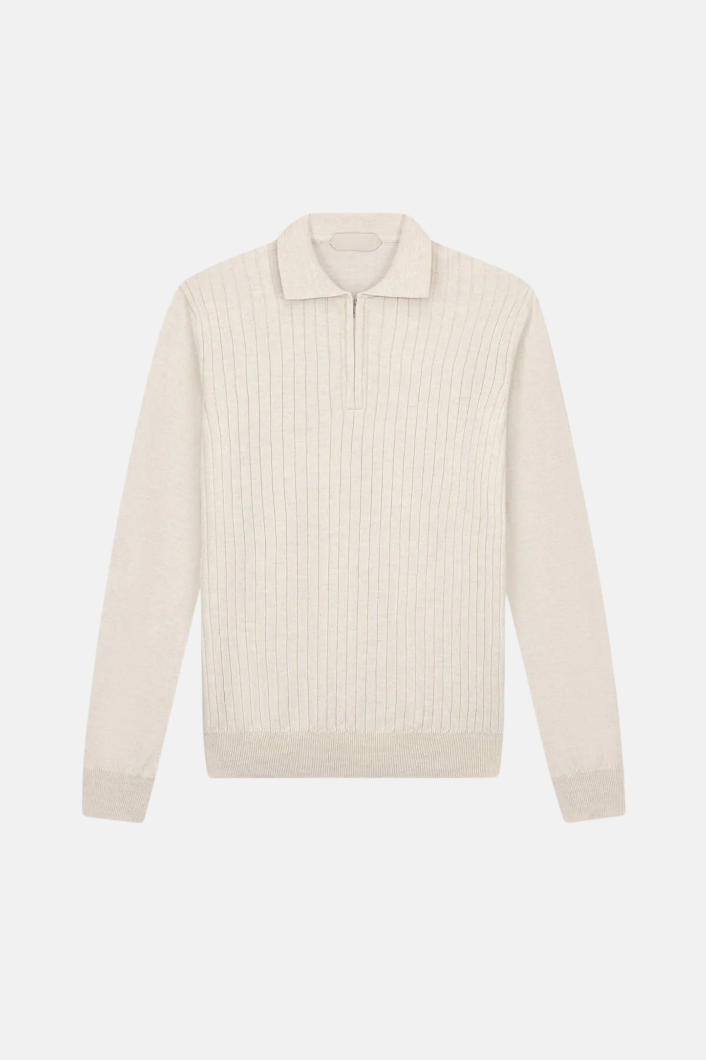 cashwool polo long half zip off white
