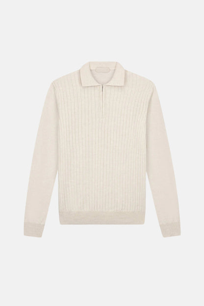 cashwool polo long half zip off white