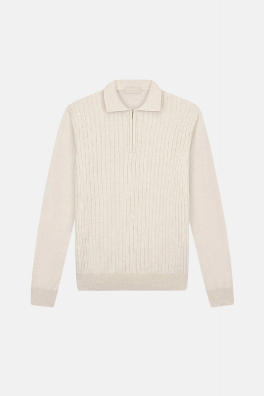 cashwool polo long half zip off white