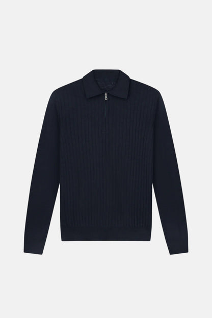 cashwool polo long half zip navy blue