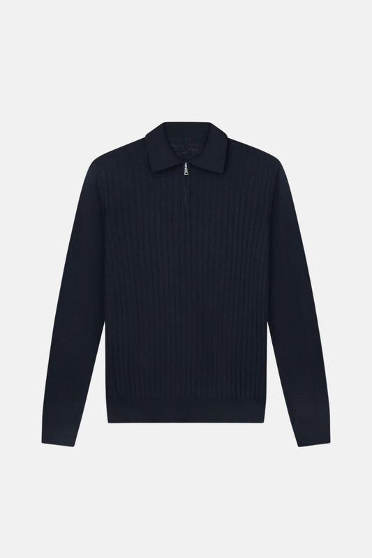 cashwool polo long half zip navy blue