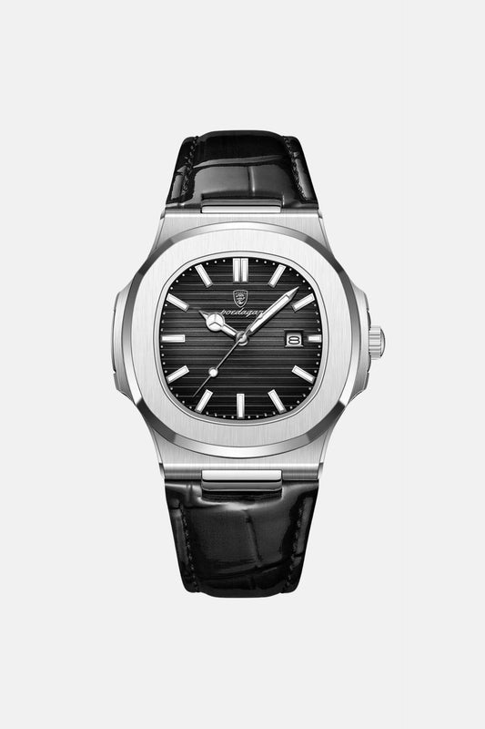 Royal leather watch silver/black