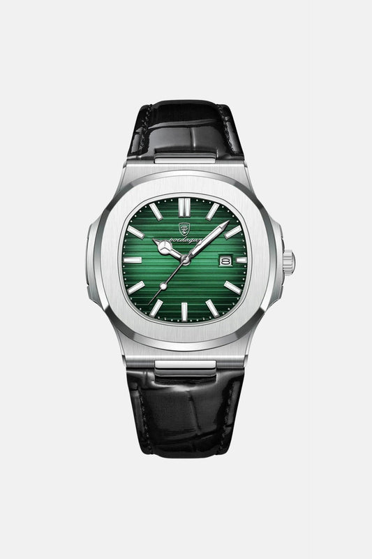 Royal leather watch silver/green