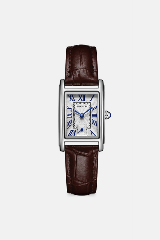 Retro square leather brown/silver