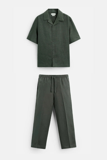 Premium linen summer set army green