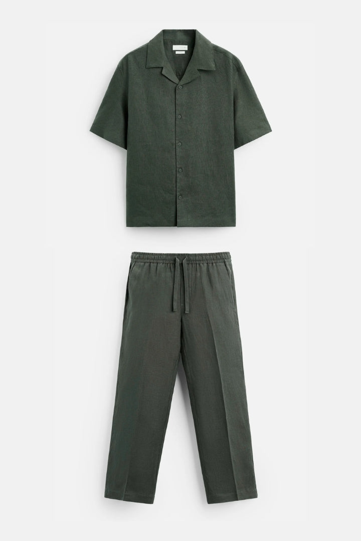 Premium linnen zomer set legergroen