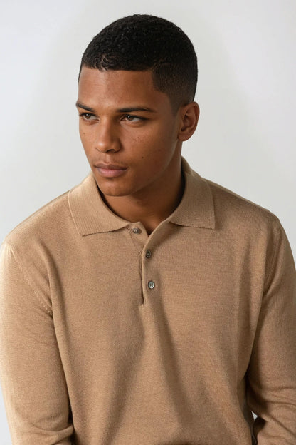 Cashwool polo buttons long caramel