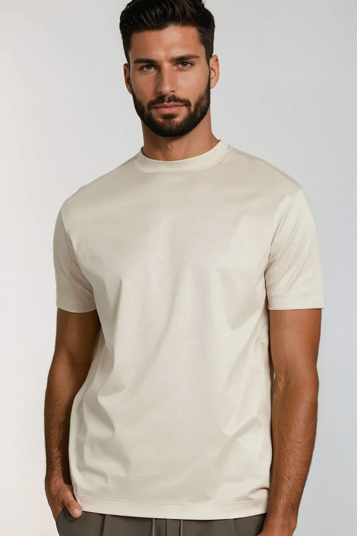 Premium glanzende T-Shirt beige