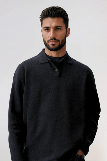 Cotton polo buttons long black