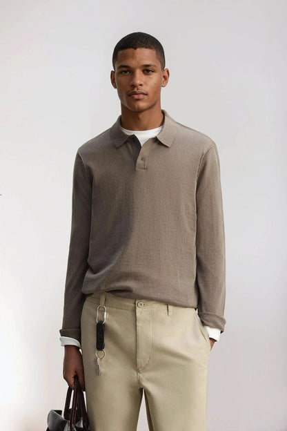 Cashmere polo buttons long light brown