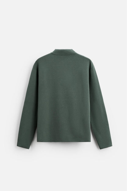 Cotton polo buttons long green
