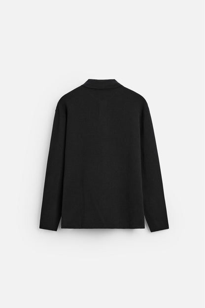 Cotton polo buttons long black