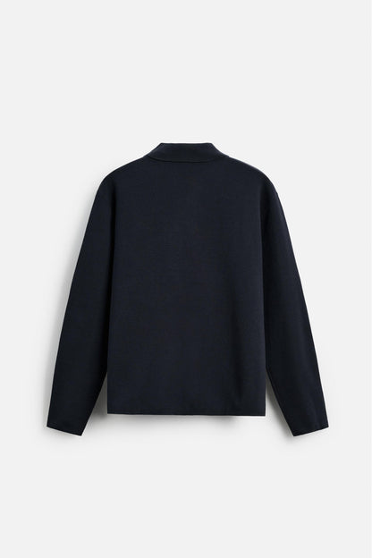 Cotton polo buttons long navy blue