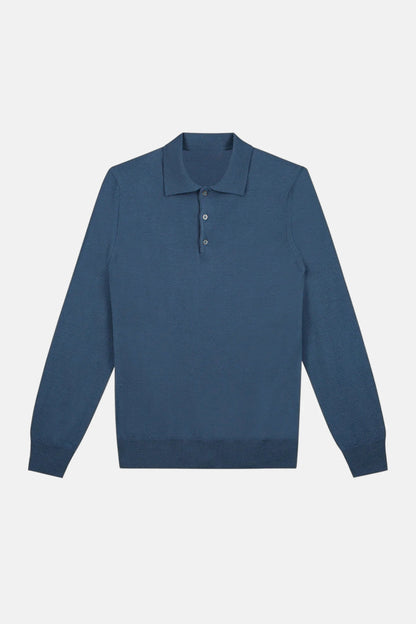 Cashwool polo buttons long blue