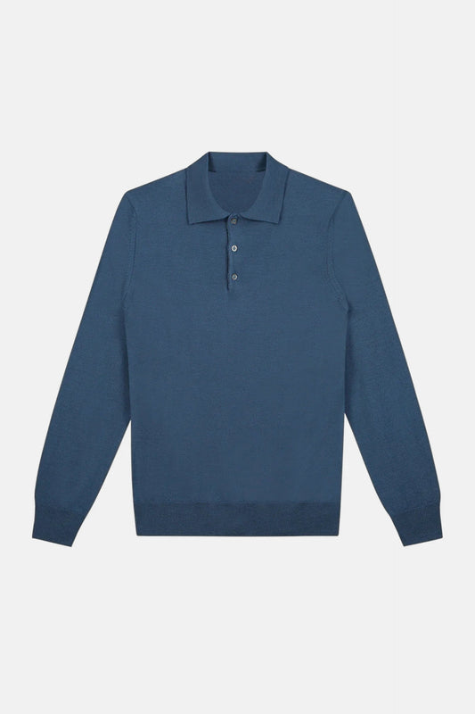 Cashwool polo buttons long blue
