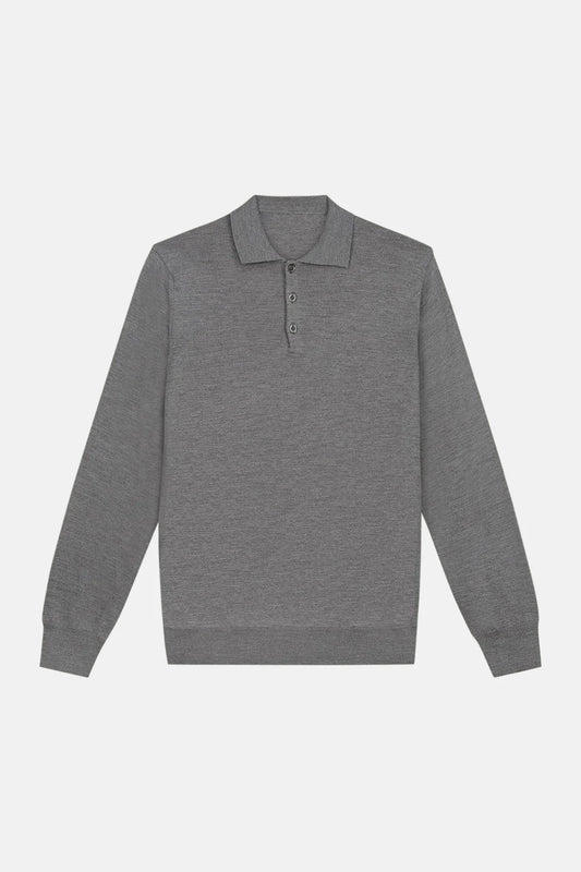 Cashwool polo buttons long gray