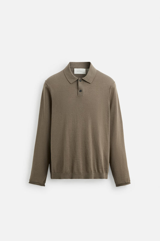 Cashmere polo buttons long light brown