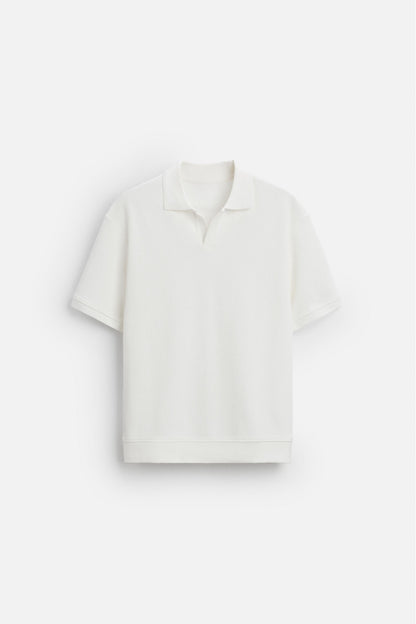 Cotton ribbed polo white