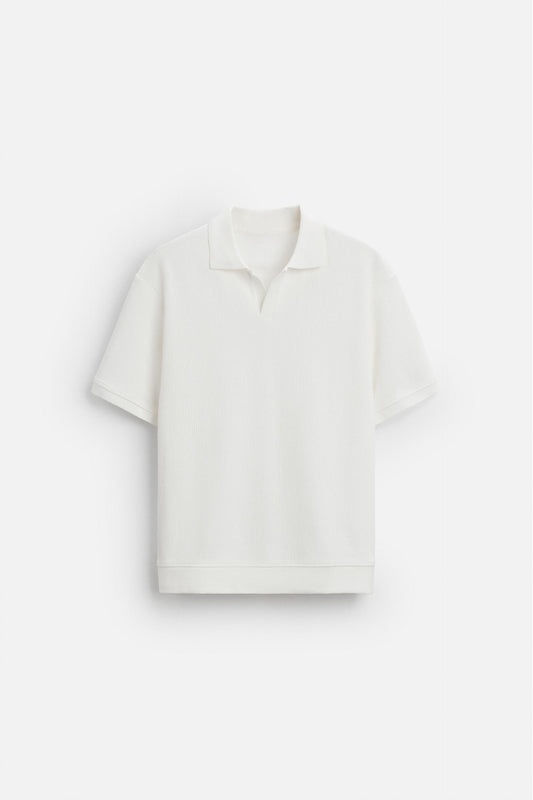 Cotton ribbed polo white