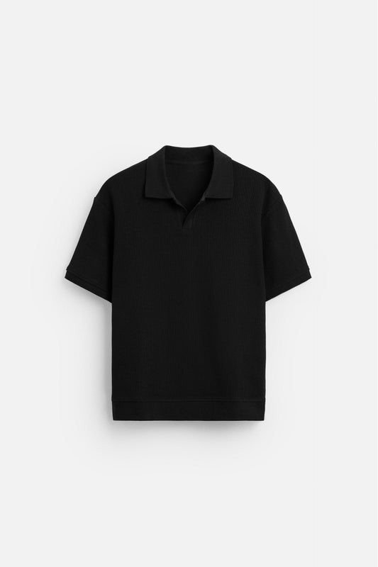 Cotton ribbed polo black