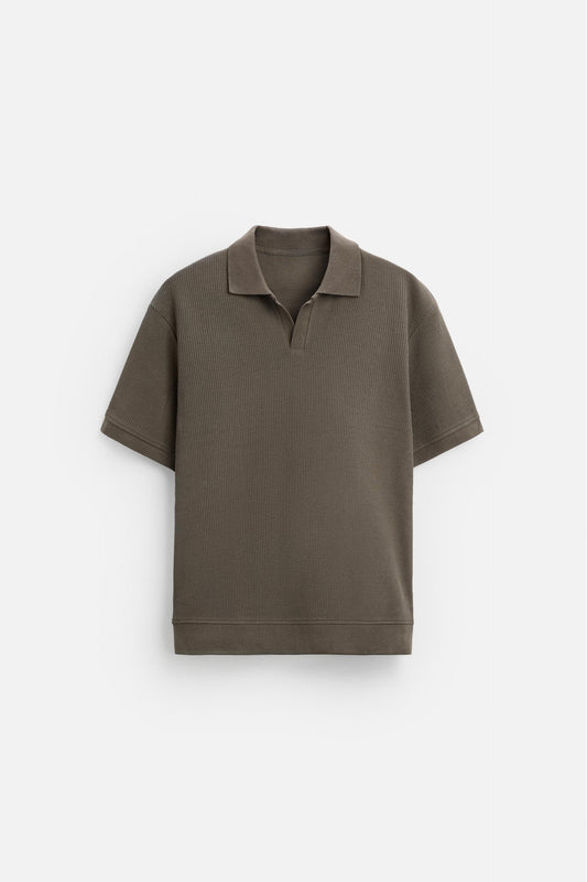 Cotton ribbed polo brown