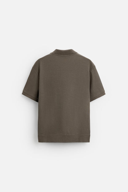 Cotton ribbed polo brown