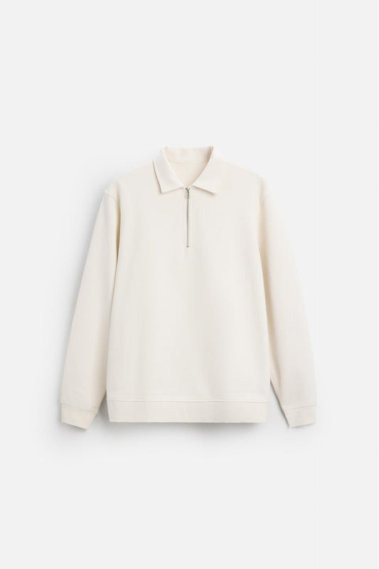 Cotton polo half zip white