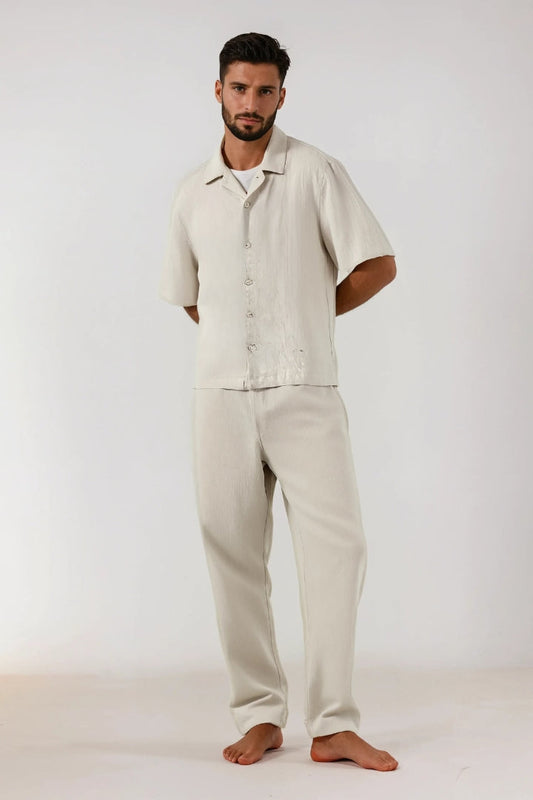 Premium linen summer set taupe