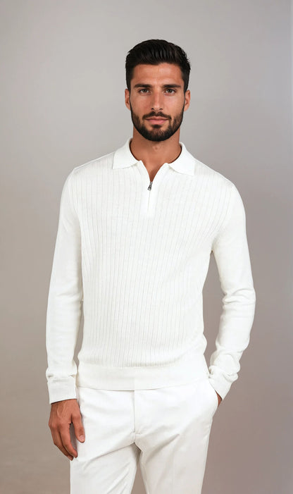 cashwool polo long half zip white