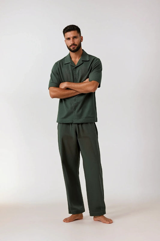 Premium linen summer set army green